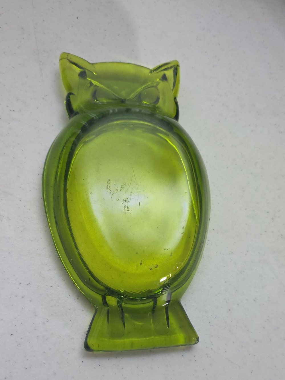 Vintage Green Glass Owl Ashtray - Picture 3 of 3